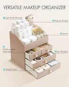 VLANDO Makeup Brush Holder with 4 Drawers,Toffee - Image 4