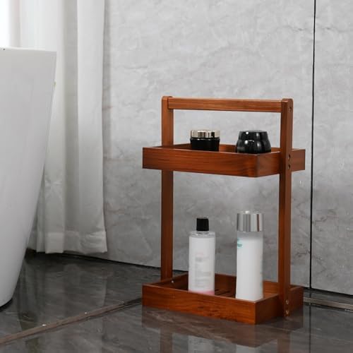 Utoplike Teak Wood Shower Caddy Corner, Bathroom Standing Rack Countertop - Image 4