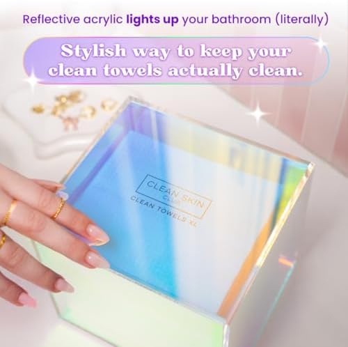 CLEAN SKIN CLUB Prism Box for Clean Towels XL – Acrylic Bathroom Storage Organizer, Holds 50 Disposable Face Towels, Dust-Proof Countertop Container with Lid for Skincare & Vanity Organization - Image 4
