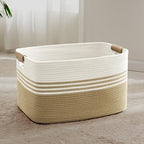 72L Large Woven Laundry Basket Hamper with Leather Handles,Khaki by SunNewt