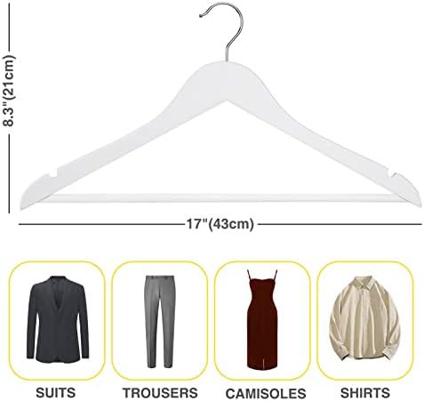 White Wooden Hangers 30 Pack Slim Coat Hangers for Closet with Smooth Finish,Shirt,Suit,Dress,Heavy Duty Clothes Hanger - Image 7