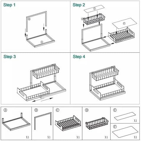 2 Tier Under Sink Organizer, Pull Out Sliding Drawer (White) - Image 6