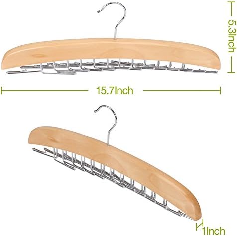 EZOWare 2 PC Belt Tie Hanger Racks, 24 Clip Hook Wooden Holder with 360 Degree Rotating for Hanging Storage Organizer, Men Closet Accessory, Women Tank Top, Scarves, Bras, Camisoles - Beige - Image 4