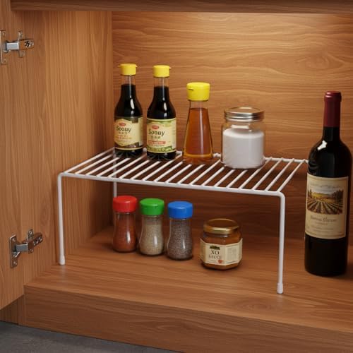 6-Pack Medium (13x8.5inch) Kitchen Organizer Rack, Kitchen Shelves for Spice Organization for Cabinet, Pantry Organizers and Storage, Spice Rack, Desk Organizer, White - Image 3
