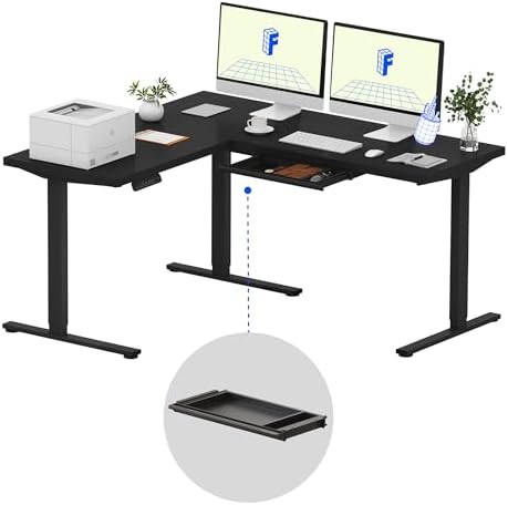 FLEXISPOT 63 x 55 Reversible L-Shaped Corner Standing Desk with Drawers by Unknown