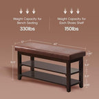 40" Shoe Bench with Leather Cushion, Upholstered Entryway Bench, Dark Brown - Image 2