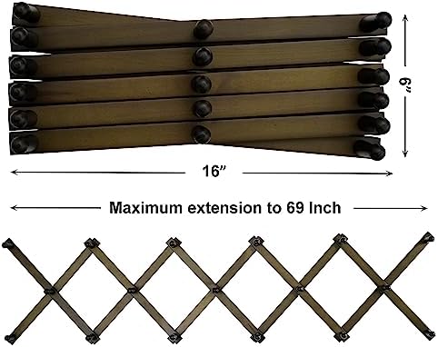 SKOLOO Hat Rack for Wall with 17 Hooks, Solid Wooden, Modern, Expandable Coat Rack Wall Mount for Coats, Hats, Bags, Baseball Caps, Dark Walnut Color - Image 5