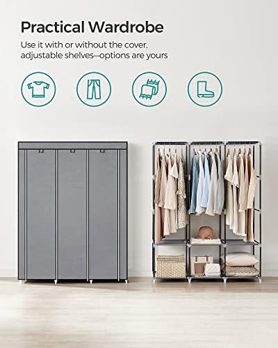 SONGMICS Portable Closet with Cover, 3 Hanging Rods and Shelves - Image 3