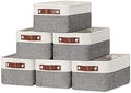 DULLEMELO Small Storage Baskets 6 Pack, Fabric Collapsible Gift Storage Baskets for Shelves, Closets, Nursery, Home, Office Organizing,Small Canvas Linen Rectangular Storage Bins (6-Pack, White&Grey) by DULLEMELO