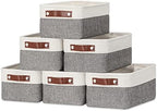 DULLEMELO Small Storage Baskets 6 Pack, Fabric Collapsible Gift Storage Baskets for Shelves, Closets, Nursery, Home, Office Organizing,Small Canvas Linen Rectangular Storage Bins (6-Pack, White&Grey) by DULLEMELO