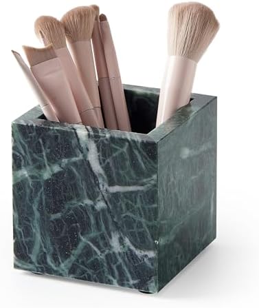 3.93 Inch Square Natural Marble Makeup Brush Holder & Toothbrush Holder by STAVORAE
