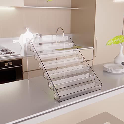 Tiered Spice Rack Acrylic, 7 Tier Clear Spice Rack Organizer for Cabinet, Vertical Spice Rack Shelf Durable Kitchen Seasoning Organizer for Countertop, Cabinet, Pantry, Kitchen Storage (7 Tier) - Image 3