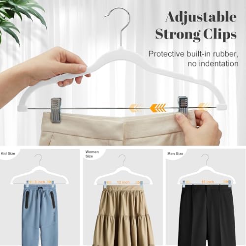 HOUSE DAY Velvet Skirt Hangers 24 Pack, White Velvet Hanger with Adjustable Clips, Space Saving Slim Pant Hangers, Heavy Duty Non Slip Clip Hanger for Pants, Skirts, Shorts - Image 6