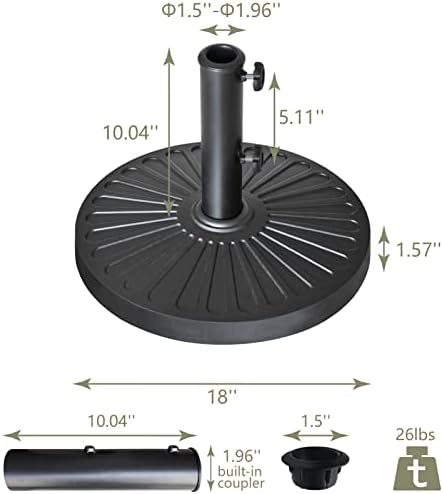 EliteShade USA 18" Patio Umbrella Base Stand, 30LBS Heavy Duty Cast Resin Outdoor Umbrella Stand Holder With 2 Adjustable Knobs for Garden Table, Rust-Free Large Umbrella Base for Backyard, Deck, Lawn, Poolside Fits 1.5"-1.9" Poles, Black - Image 3