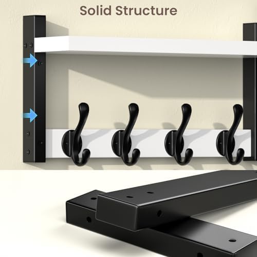 29'' White Coat Rack Wall Mount with Shelf, Solid Wood Coat and Key Hanger with 11 Metal Hooks, Farmhouse Wall Organizer for Mail, Entryway Wall Hangers for Hats, Clothes, Backpacks, Mudroom - Image 7