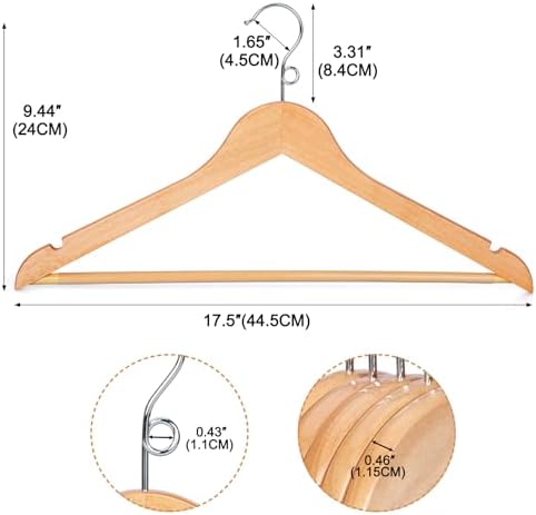 TOPIA HANGER Wooden Hangers 30 Pack, Space Saving Coat Hanger with 360° Swivel Cascading Ring Hook, Non Slip Pants Bar and Shoulder Notches for Camisole, Jacket, Suit, Clothes Hangers -CT62N30 - Image 3