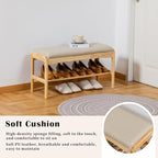 SOBIBO 2-Tier Entryway Shoe Rack Bench, Rubber Wood, Beige & Natural, 31.5" - Image 5