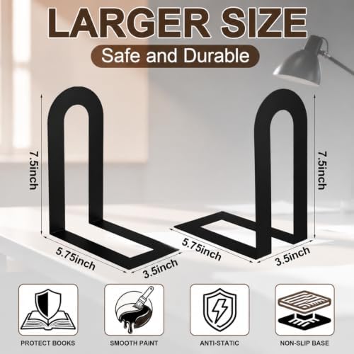 Chunful 12 Pcs Black Metal BookEnds Shelves, 7.5 x 5.75 x 3.5 in - Image 3