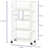 PUSDON 4-Tier Spacious Stackable Wire Storage Baskets with Wheels, Metal Rolling Utility Cart, Produce Basket for Pantry, Bathroom Organizer Shelf, Classic White - Image 5