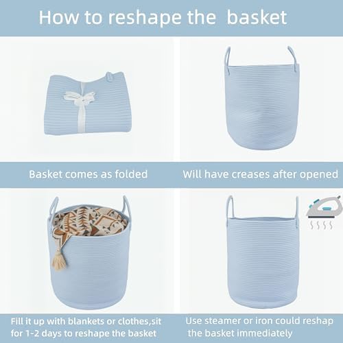 XUANGUO Cotton Rope Laundry Basket Hamper for Clothes, large light blue - Image 7