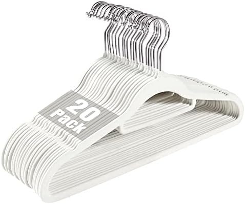 Velvet Clothing Hangers Non-Slip White Suit Hanger Space Saving Clothes Hanger Heavy Duty Adult Hanger Hangers with 360°Swivel Hook 20 Pack by JohneyRulu