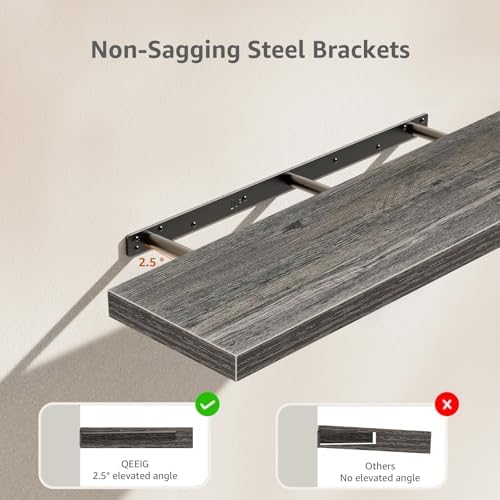 QEEIG Long Floating Shelves for Wall (Grey, Set of 2, 35.4") - Image 4