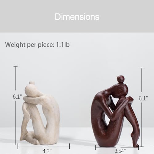 BANOMII Decorative Bookends for Shelves, Unique Book Ends for Home Office Decor, Meditation Girl Statue Book Stopper for Bookshelf Decor, Modern Abstract Aesthetic Decoration White & Brown - Image 6