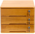 Lockable Desk Organizer Wooden Desktop Drawers Office Flat Files Storage Box Locking Countertop Storage Cabinet (Wood Yellow, 3-Tier) by Unknown