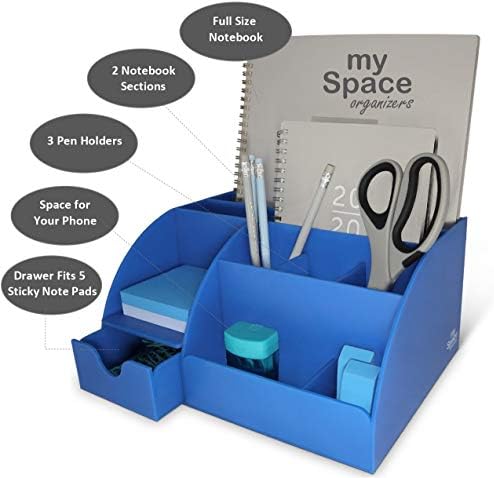 My Space Organizers Blue Desk Organizer, 9 Compartments, Office Supplies and Desk Accessories Organizer, Pen Holder Decor Desktop (Blue) - Image 3