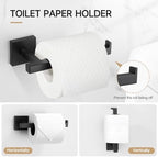 TQKAG Matte Black Bathroom Hardware Accessories Set 10 Pieces, 23.6" SUS304 Stainless Steel Towel Bar Set Wall Mounted Includes Single Towel Bar, Towel Ring, Toilet Paper Holder, Double Towel Hooks - Image 5