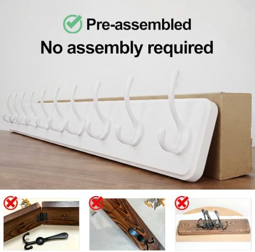 WEBI Coat Rack Wall Mount,10 Hooks,38 9/16" Long Coat Hooks Wall Mounted Large,16" Hole to Hole,Wood Coat Hanger Wall,Hooks for Hanging Coats,Jacket,Clothes,Hats,White,2 Packs - Image 6