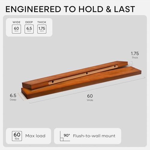 Homeforia 60 Inch Floating Shelves, High-End Solid Pine Wood, Set of 2 - Image 2