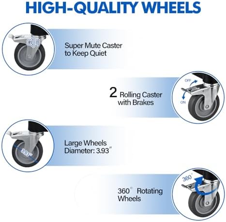 Large Utility Rolling Cart with Wheels,Plastic Utility Cart with 2 Lockable Wheels, Heavy Duty Restaurant Cart,Food Service Cart for Kitchen/Groceies/Warehouse.(2 Tier,34×17×37in / 340lbs) - Image 4