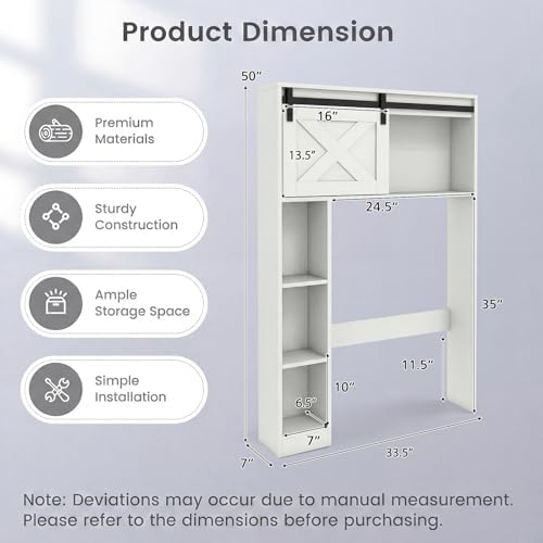 GIANTEX Over The Toilet Storage Cabinet - Freestanding Bathroom Organizer with Sliding Barn Door & Storage Shelves, Multifunctional Bathroom Toilet Rack for Bathroom, Restroom, Laundry (White) - Image 3