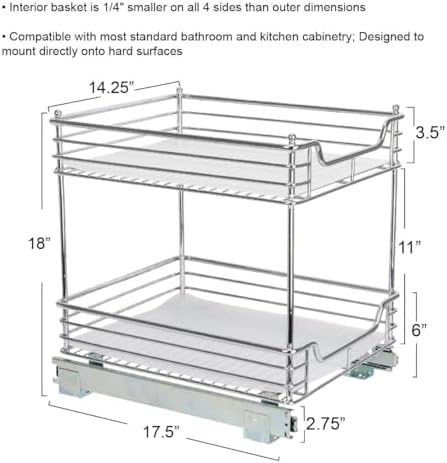 Household Essentials Glidez Chrome-Plated Steel Pull-Out/Slide-Out Storage Organizer with Plastic Liners for Under Cabinet Use - 2-Tier Design - Fits Standard Size Cabinet or Shelf, Chrome - Image 4