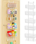 Hongtamoya Over The Door Organizer, Hanging Door Organizer with 5 Metal Baskets, Behind The Door Storage for Pantry Closet Bedroom Bathroom Cabinet Kitchen, White by Hongtamoya