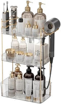Aveniee Bathroom Counter Organizer Countertop, 3 Tier Makeup Perfume Storage with Hair Dryer Rack and Toothbrush Holder, Cosmetic Tray for Vanity - Clear by Aveniee