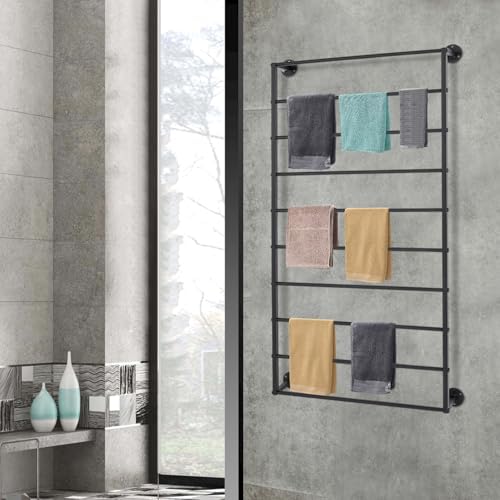 10Tier Tie and Scarf Rack Wall Mounted Ribbon Display Rack Organizer Holder for Wrapping Paper Scarf Tie Belt Towel Pants Scarves Hijab Stand for Retail Store Home,Craft Room (Black, 10 Tier) - Image 4