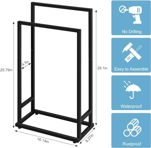 Towel Racks for Bathroom, 2 Tier Standing Stainless Steel Towel Racks Stand for Bathroom, Hand Towel Drying Rack Holder, Towel Bar Stand Blanket Rack, Black - Image 2