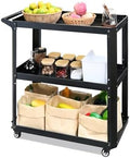 3 Tier Metal Utility Rolling Cart with Wheels, Black by ToolCart