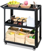 3 Tier Metal Utility Rolling Cart with Wheels, Black by ToolCart