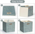 Posprica Storage Basket Bins,13×13×13 Foldable Storage Boxes Fabric Drawer Cubes for Closet Shelf Cabinet Bookcase - Set of 4,Teal - Image 5