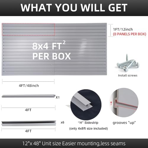 FRAYSCENT Slat Wall Paneling Garage Wall Organizer, Slatwall Panels Garage Tool Organizer Wall Mount Garage Slat Wall Storage Systems, Slat Board PVC Wall Panels Garage Storage (Grey, 8ftx4ft) - Image 3