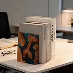 Glow in The Dark Bookends, Wood Bookends for Shelves,Blue Luminous Book Ends with Burl Wood and Resin,Decorative Book Stopper Binder and Dividers, Blue, Large,Unique Desk Decor for Home Office Library - Image 4
