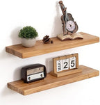 Floating Shelves for Wall, 24"Wx8"D Rustic Solid Elm Wood Floating Shelves Wall Mounted, Round Edge Wall Shelves with Invisible Bracket for Living Room Bathroom Bedroom Kitchen, Set of 2, Natural by FLYJOE