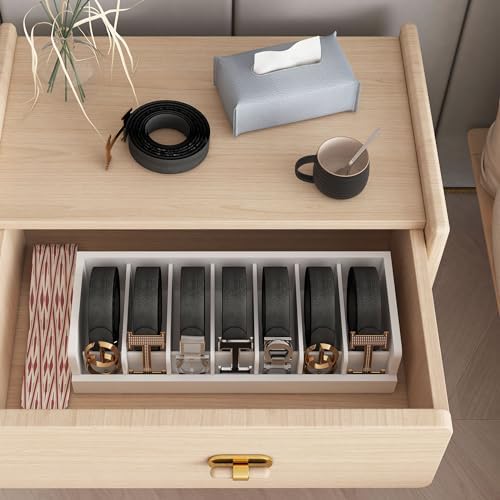 Belt Organizer for Drawer - Bamboo Belt Storage Organizer | Belt Rack for Closet Wall Mount Men Women Tie Sock Bra Scarf Ribbon(White, 2 * 7Grids) - Image 6