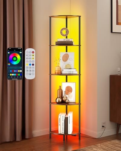 SUNMORY 5 Tier Corner Shelf with LED Light, Industrial 65" Corner Shelves by SUNMORY