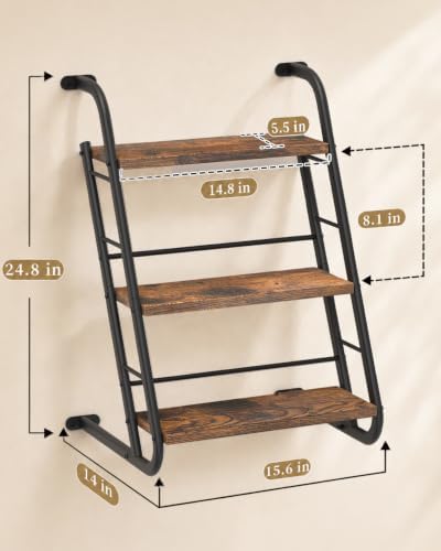 Floating Shelves for Wall,3-Tier Rustic Wood Ladder Wall Shelf,16" Brown - Image 2