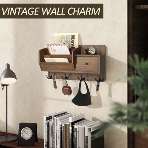 Rebee Vision Key Holder Wall Mount with Drawer Organizer for Entryway,Brown - Image 5