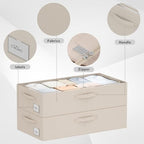 CYhom 3Pcs Under Bed Storage Bins with Metal Frame - Shoe Organizer for Closet with Clear Cover Oxford Fabric Sturdy Underbed Container Foldable Stackable Clothes Organizer (Beige, 23.5x11.8x6.3) - Image 3